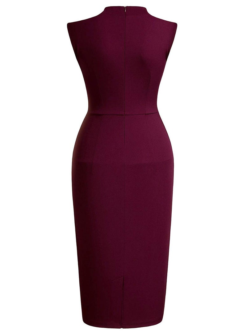 Miusol Women's Retro 1950s Style Half Collar Ruffle Cocktail Pencil Dress (Small, Burgundy) - Image 4